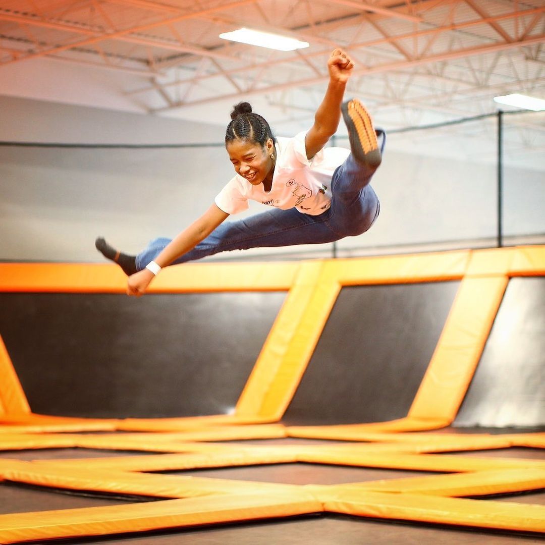 Jumping in a trampoline park